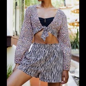 Anthropologie Multicolor Leopard & Black White Zebra Tie-Front Swim Coverup Set
